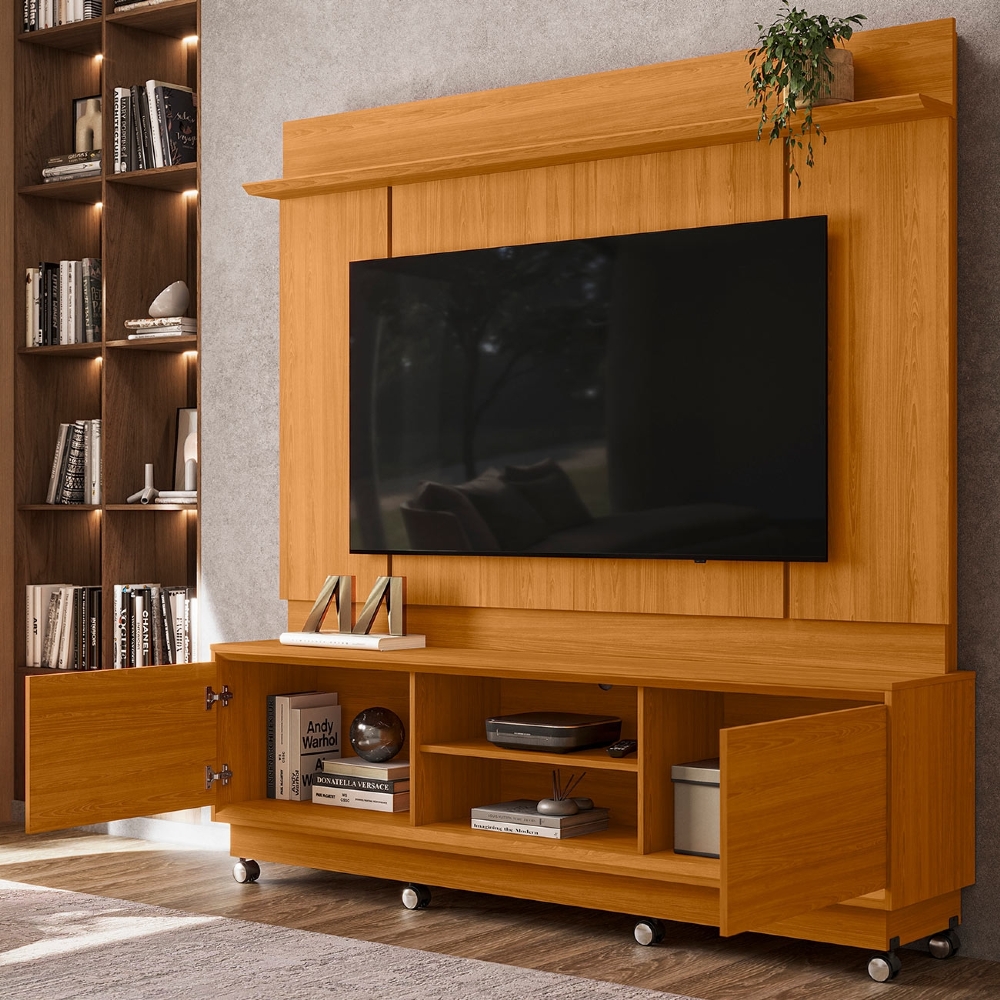 Estante Painel TV 75 Pol 184cm Com Rodízios Dara Cinamomo Z10 - Mpozenato