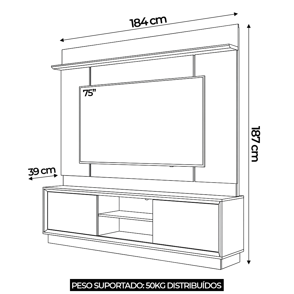 Estante Painel TV 75 Pol 184cm Dara Cinamomo/Off Z10 - Mpozenato