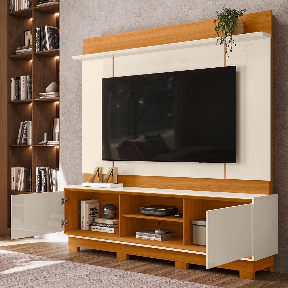 Estante Painel TV 75 Pol 184cm Com Pés Dara Cinamomo/Off Z10 - Mpozenato