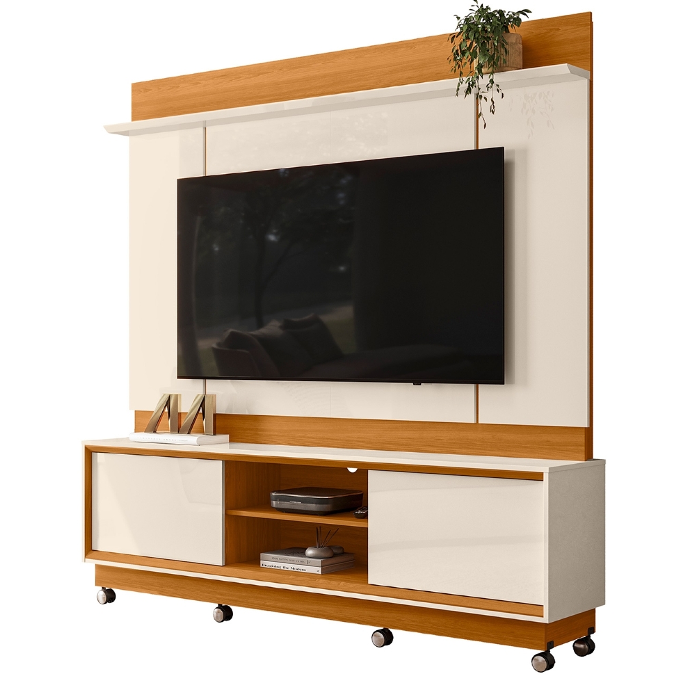 Estante Painel TV 75 Pol 184cm Com Rodízios Dara Cinamomo/Off Z10 - Mpozenato