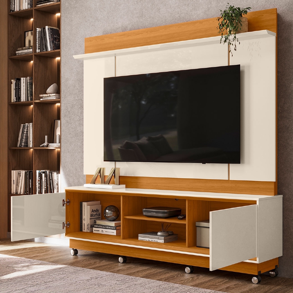Estante Painel TV 75 Pol 184cm Com Rodízios Dara Cinamomo/Off Z10 - Mpozenato