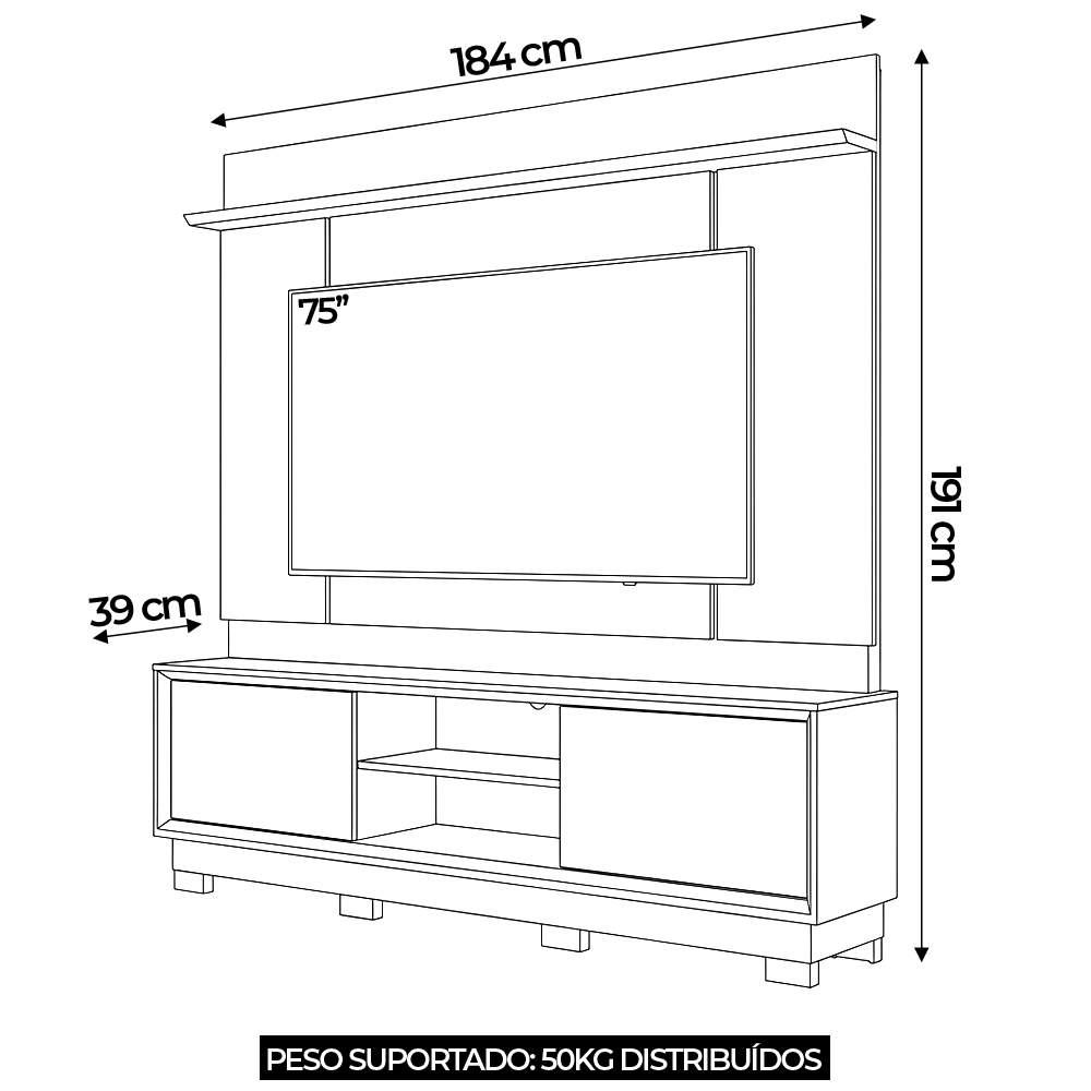 Estante Painel TV 75 Pol 184cm Com Pés Dara Cumaru/Opala Z10 - Mpozenato