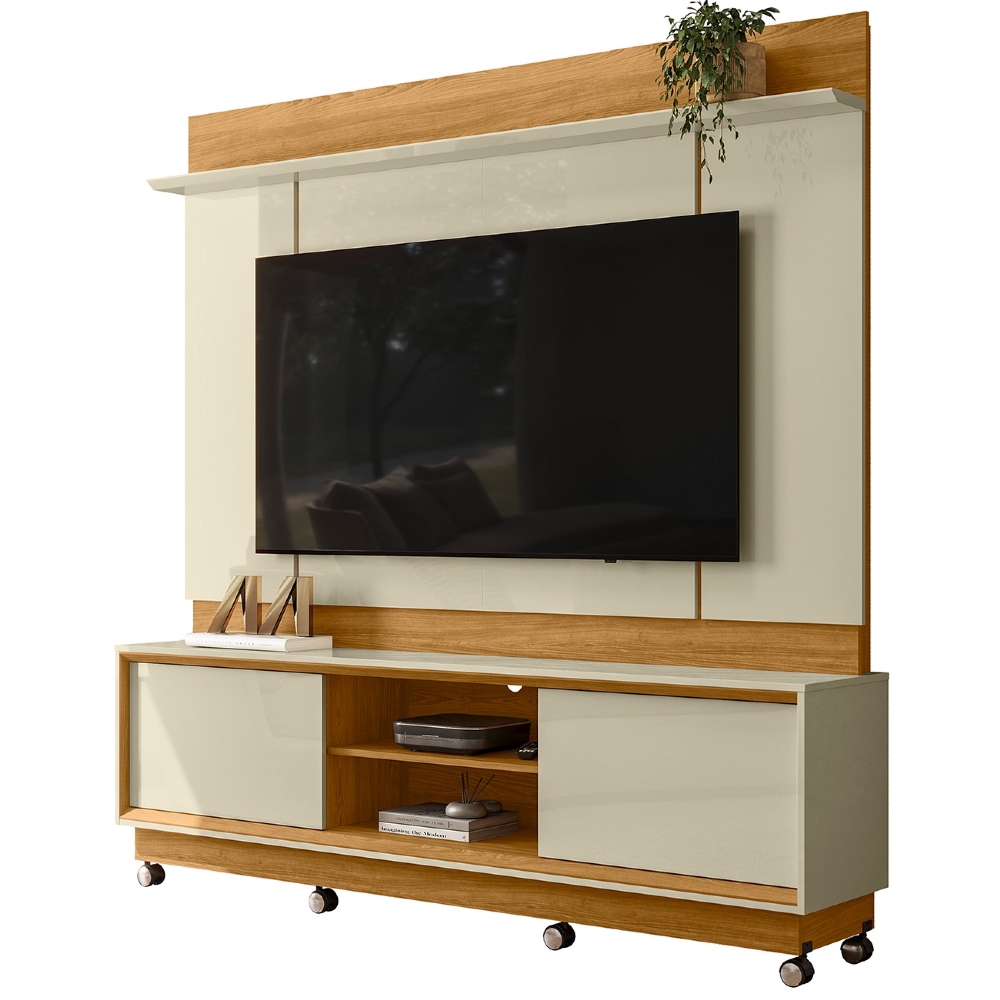 Estante Painel TV 75 Pol 184cm Com Rodízios Dara Cumaru/Opala Z10 - Mpozenato