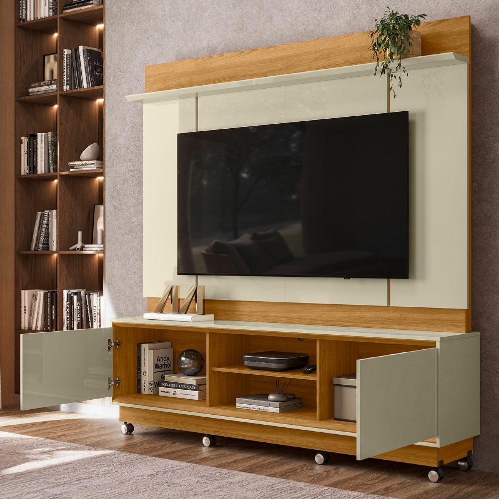 Estante Painel TV 75 Pol 184cm Com Rodízios Dara Cumaru/Opala Z10 - Mpozenato