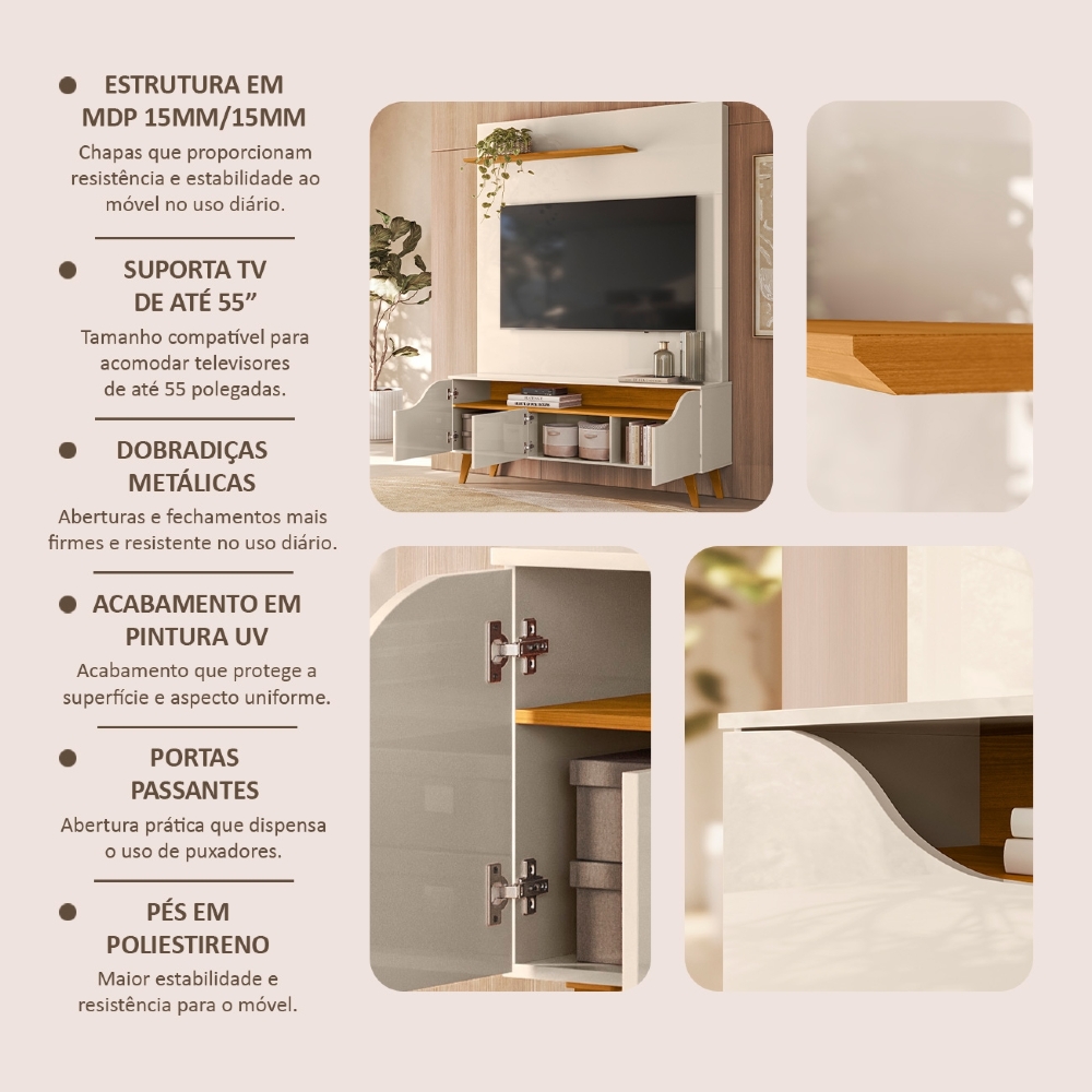 Estante Painel TV 75 Pol 136cm Bento Cinamomo/Off Z10 - Mpozenato