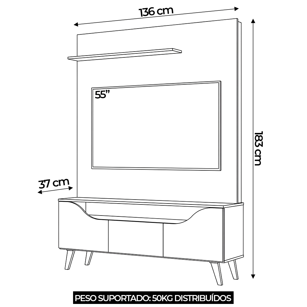 Estante Painel TV 75 Pol 136cm Bento Cinamomo/Off Z10 - Mpozenato