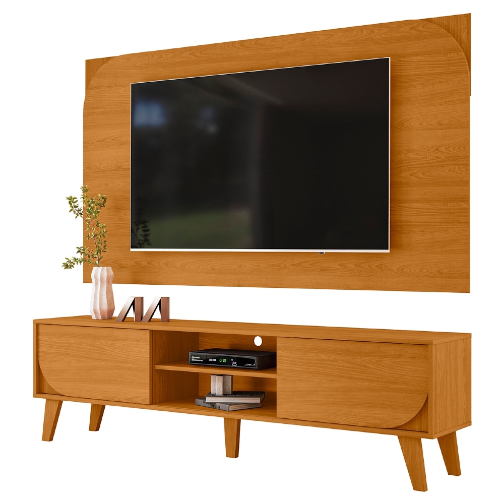 Painel TV 75 Pol 182cm e Rack Sala Retrô Aran Cinamomo Z10 - Mpozenato