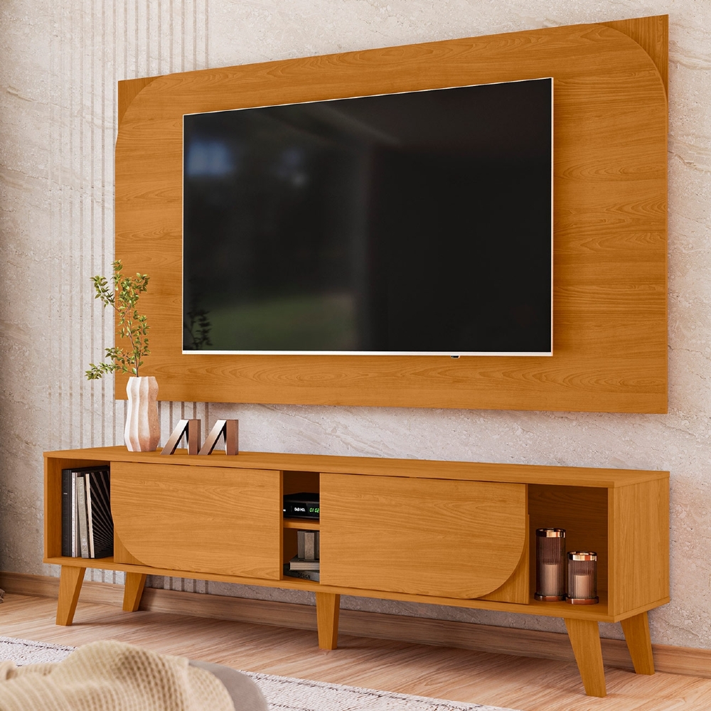 Painel TV 75 Pol 182cm e Rack Sala Retrô Aran Cinamomo Z10 - Mpozenato