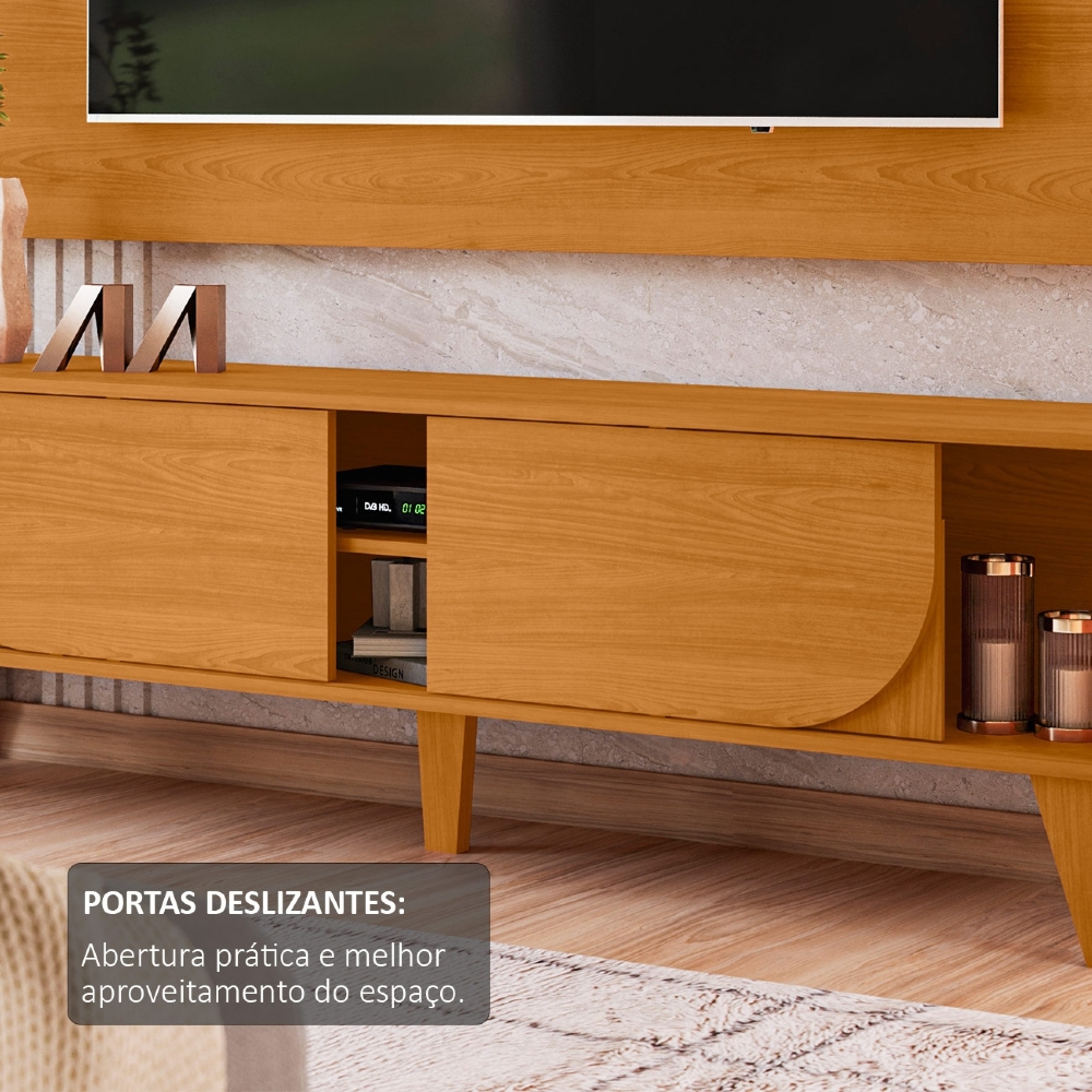 Painel TV 75 Pol 182cm e Rack Sala Retrô Aran Cinamomo Z10 - Mpozenato
