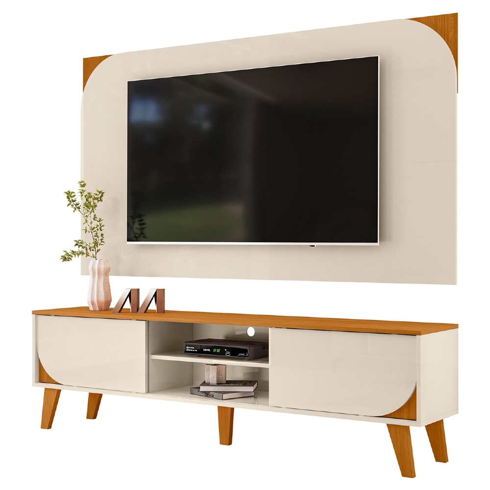 Painel TV 75 Pol 182cm e Rack Sala Retrô Aran Cinamomo/Off Z10 - Mpozenato