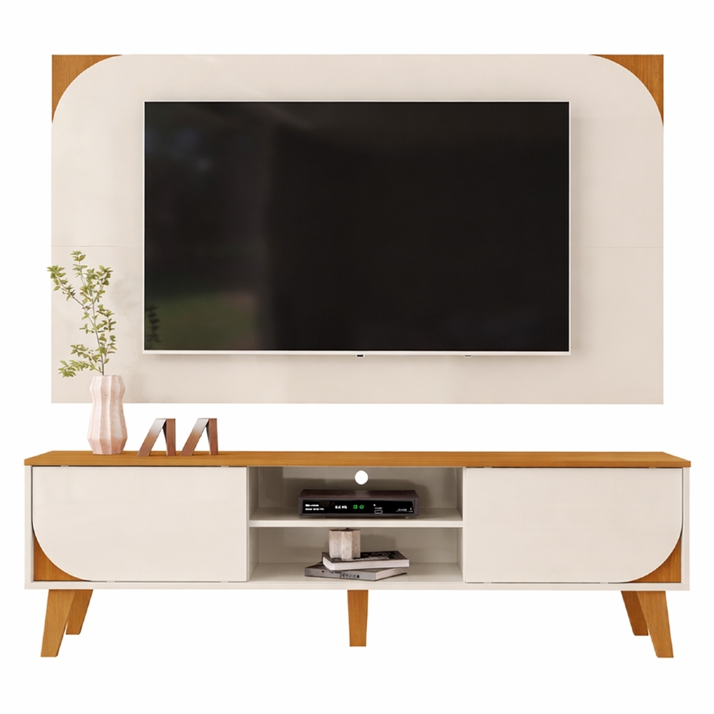 Painel TV 75 Pol 182cm e Rack Sala Retrô Aran Cinamomo/Off Z10 - Mpozenato