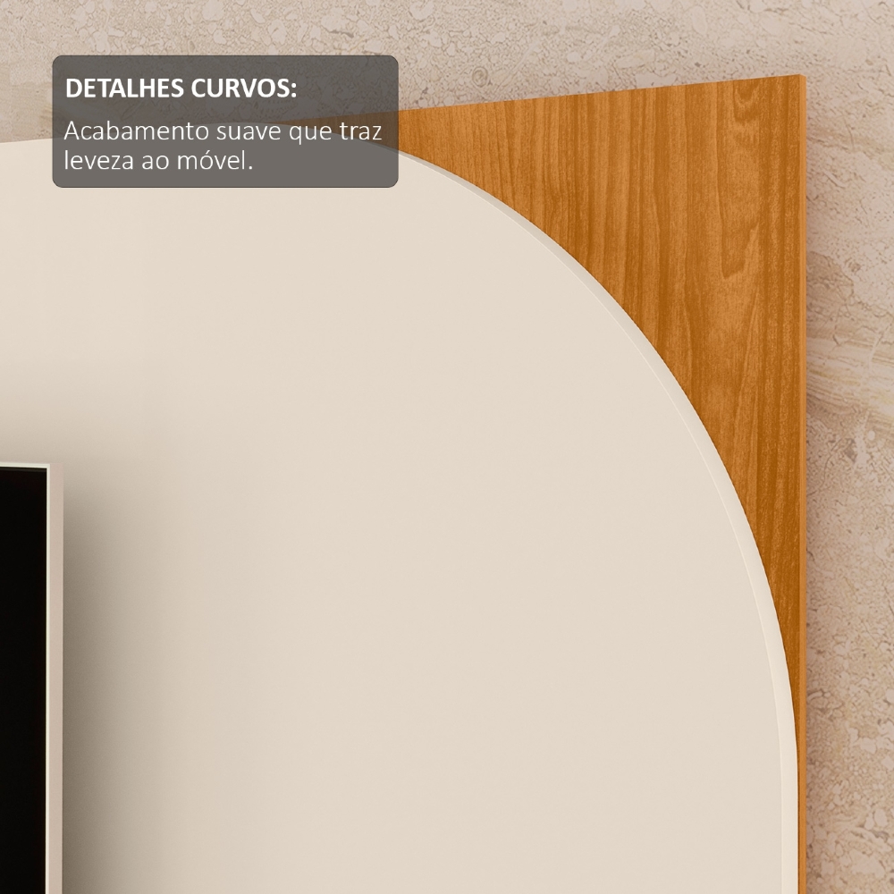 Painel TV 75 Pol 182cm e Rack Sala Retrô Aran Cinamomo/Off Z10 - Mpozenato