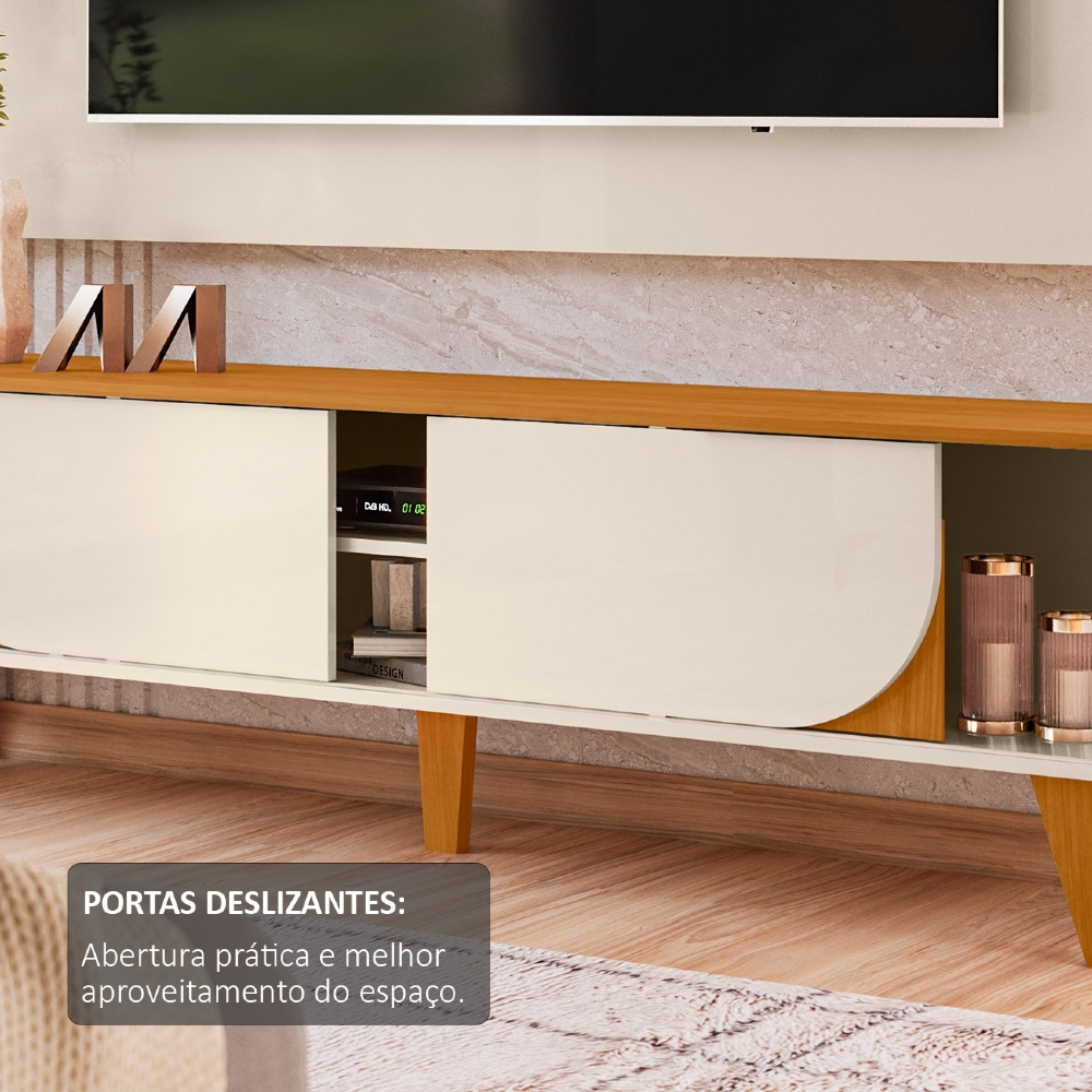 Painel TV 75 Pol 182cm e Rack Sala Retrô Aran Cinamomo/Off Z10 - Mpozenato