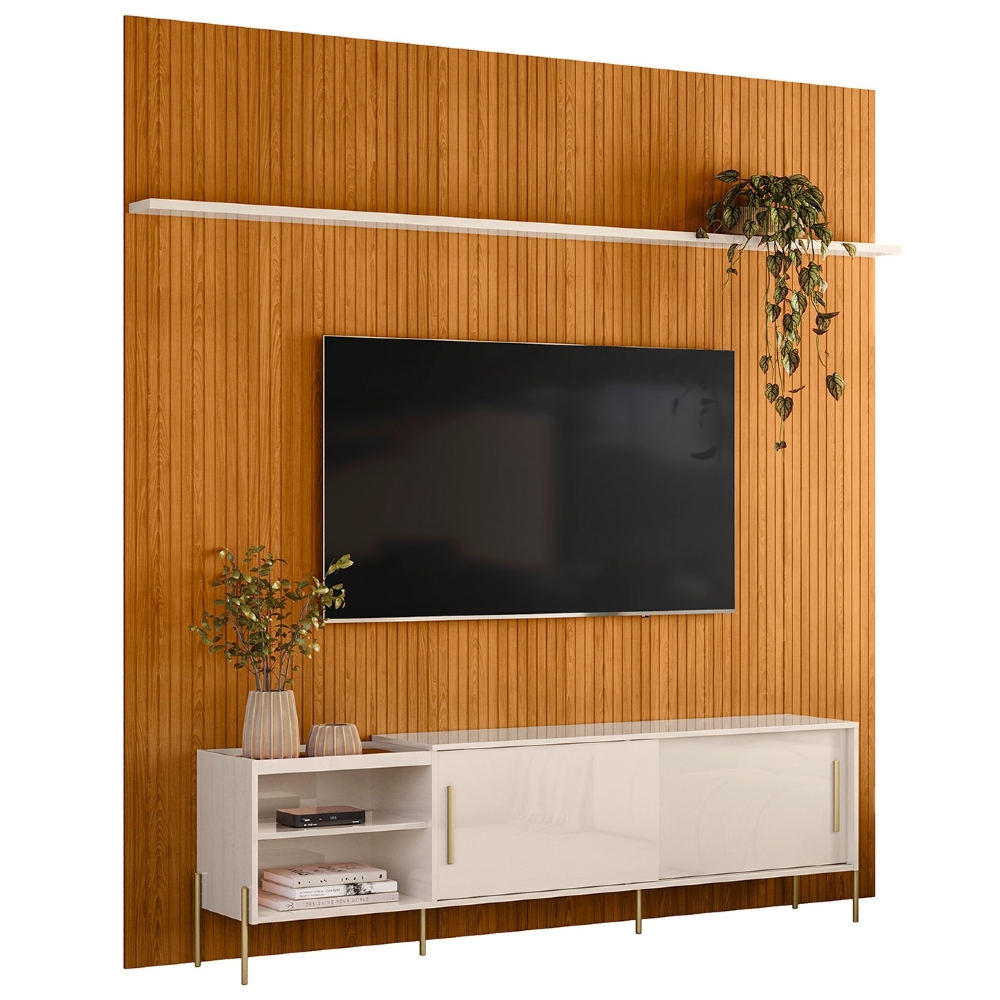 Painel TV 75 Pol 238cm André e Rack Sala Sammy Cinamomo/Off Z10 - Mpozenato
