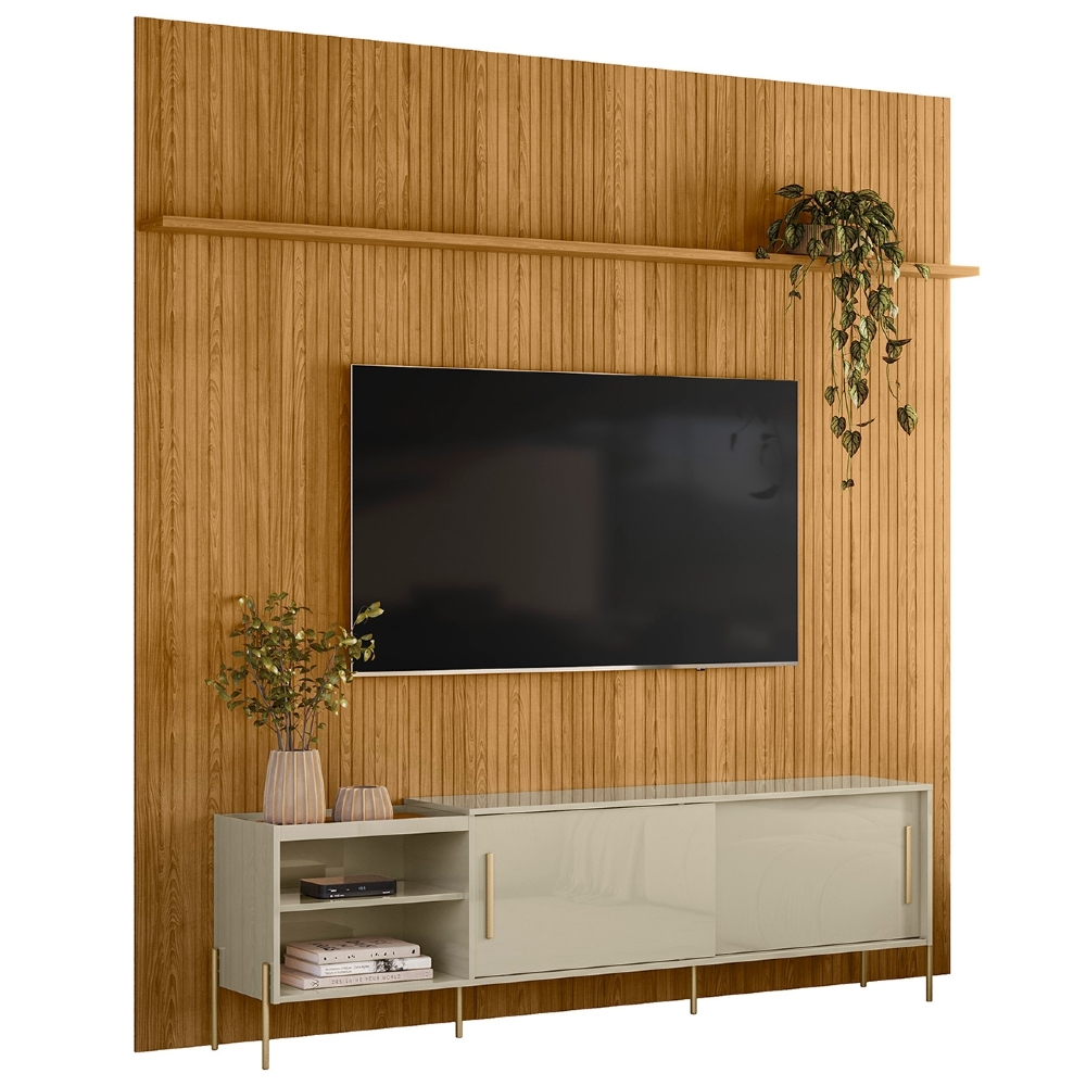Painel TV 75 Pol 238cm André e Rack Sala Sammy Cumaru/Opala Z10 - Mpozenato