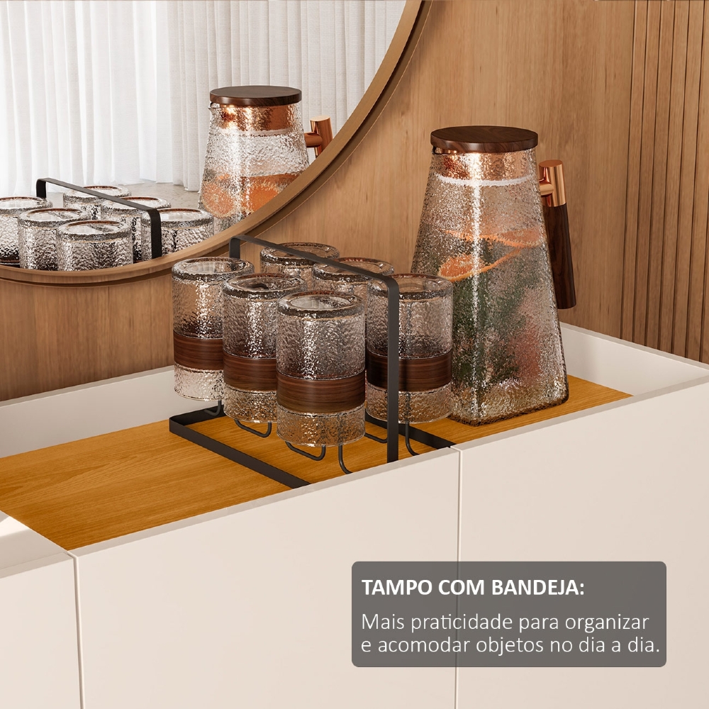 Buffet Aparador Gisa e Cristaleira Pé Metal Trevis Cinamomo/Off Z10 - Mpozenato