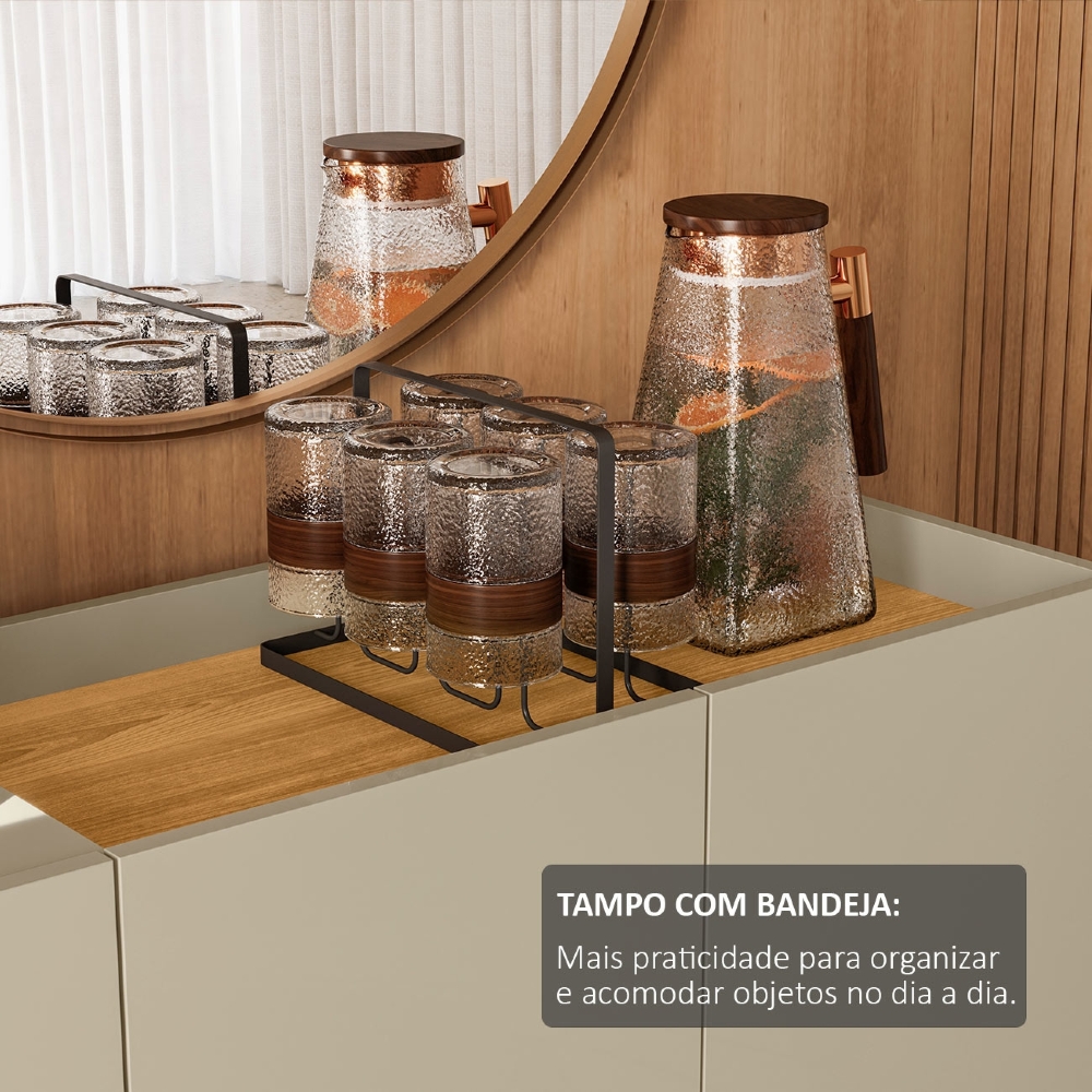 Buffet Aparador Gisa e Cristaleira Pé Metal Trevis Cumaru/Opala Z10 - Mpozenato