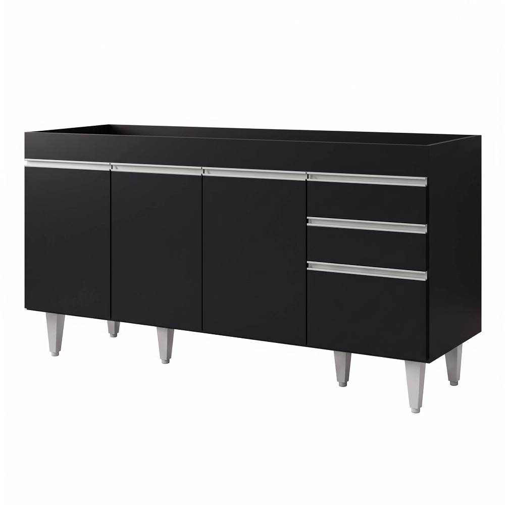 Balcão Gabinete para pia sem Tampo 150cm  Marrocos Preto - Lumil