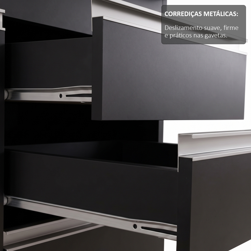 Balcão Gabinete para pia sem Tampo 150cm  Marrocos Preto - Lumil