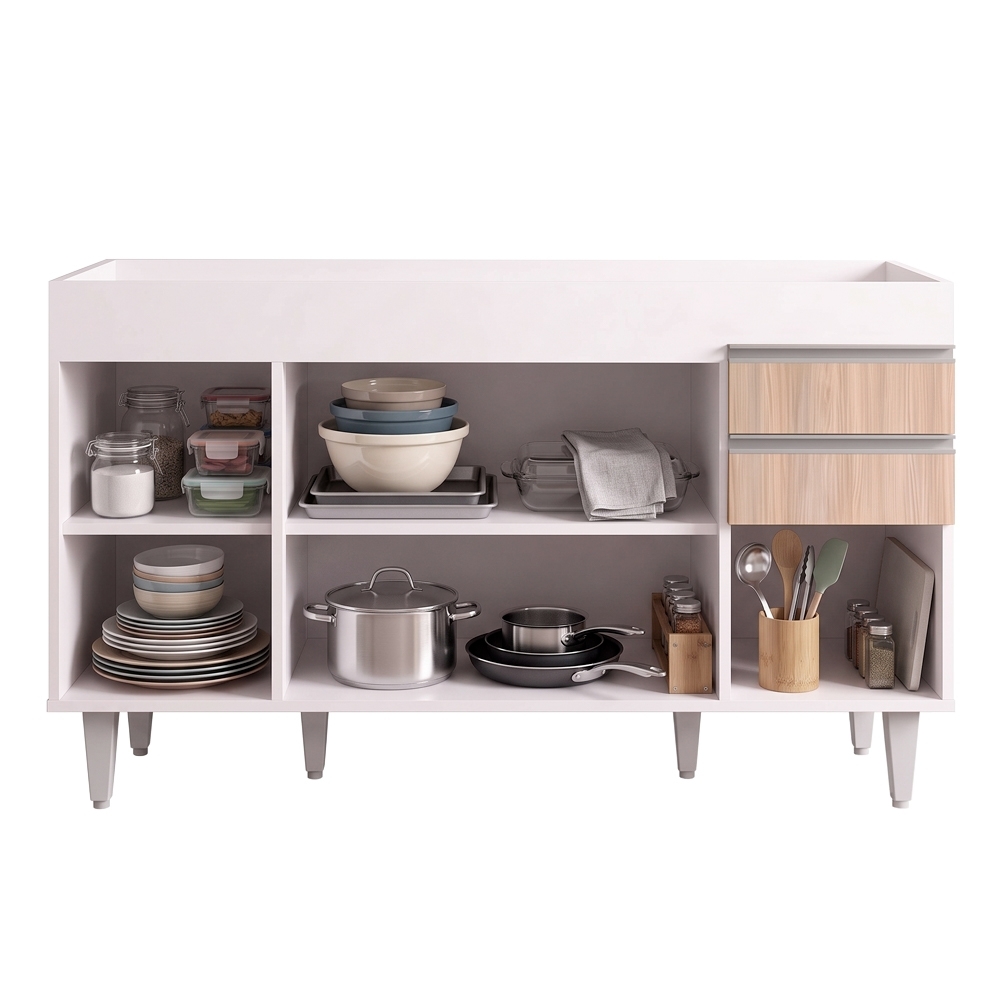 Balcão Gabinete para pia sem Tampo 150cm Marrocos Branco/Castanho  - Lumil