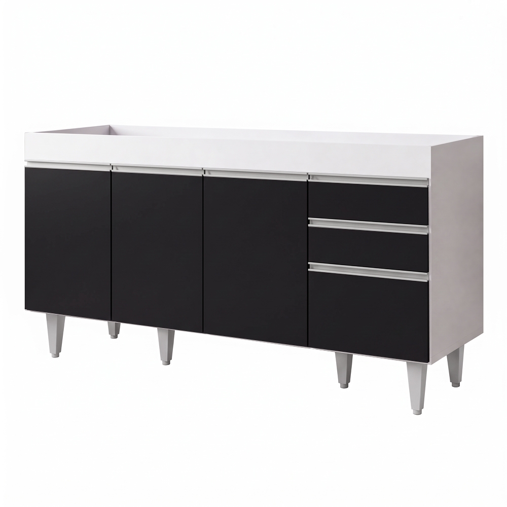 Balcão Gabinete para pia sem Tampo 150cm Marrocos Branco/Preto - Lumil