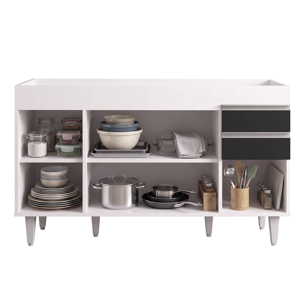 Balcão Gabinete para pia sem Tampo 150cm Marrocos Branco/Preto - Lumil