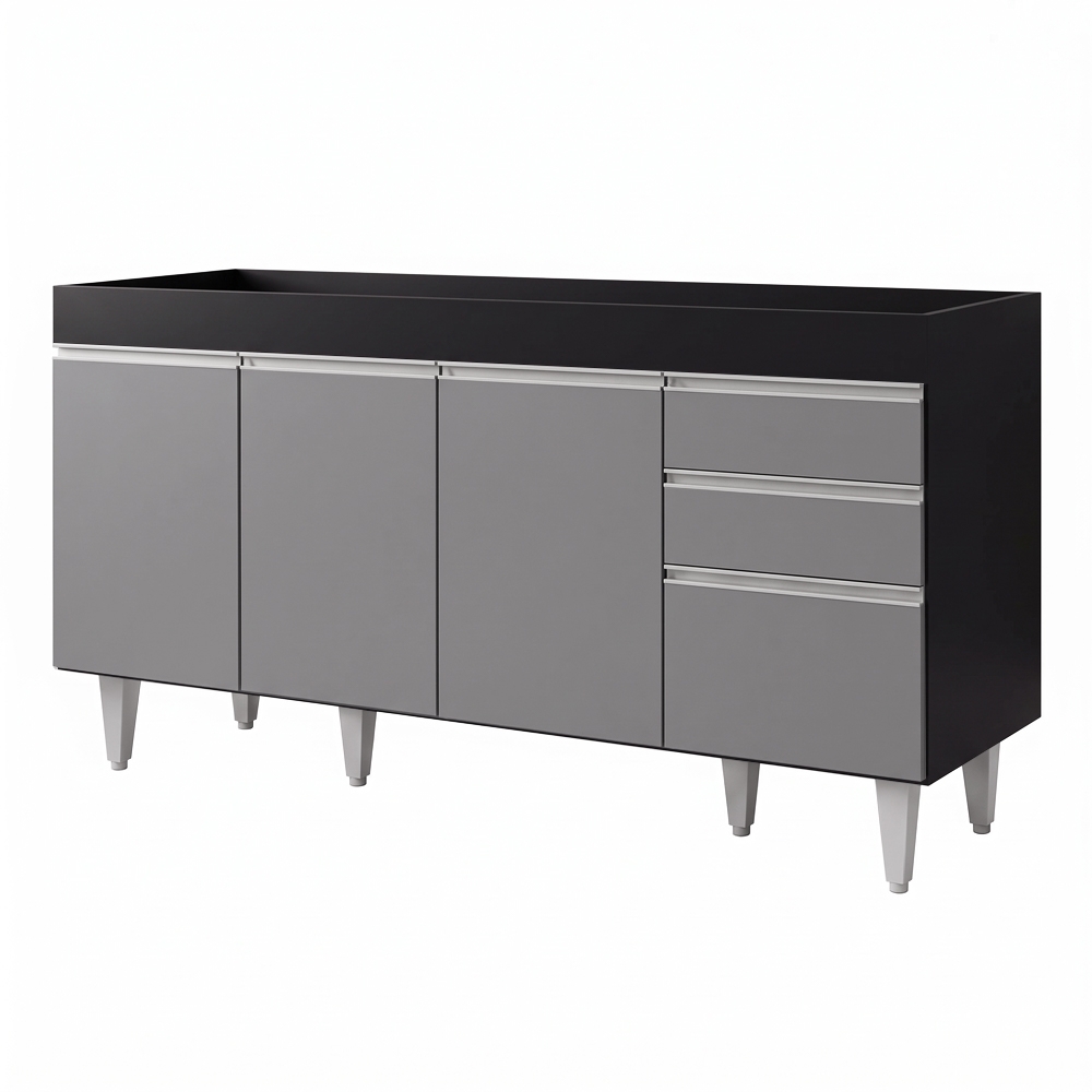 Balcão Gabinete para pia sem Tampo 150cm Marrocos Preto/Cinza - Lumil