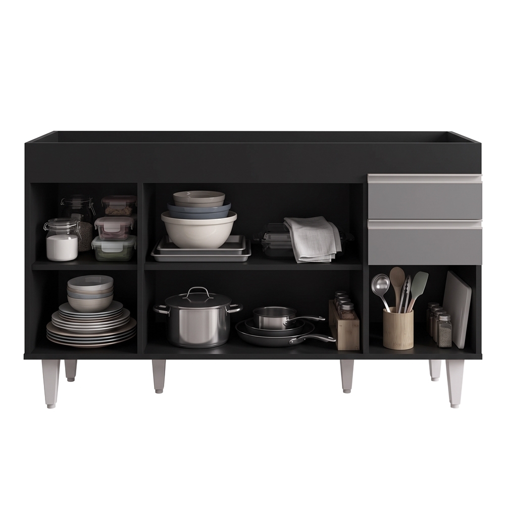 Balcão Gabinete para pia sem Tampo 150cm Marrocos Preto/Cinza - Lumil