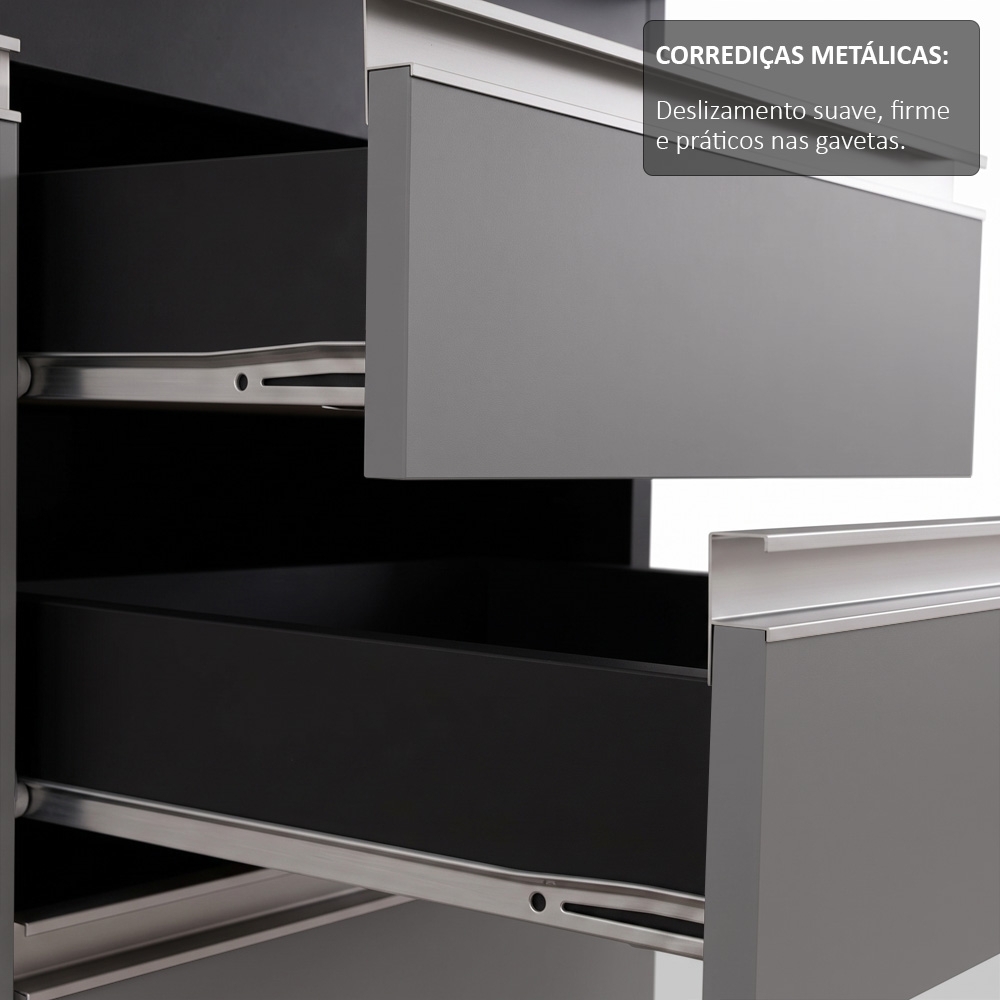 Balcão Gabinete para pia sem Tampo 150cm Marrocos Preto/Cinza - Lumil