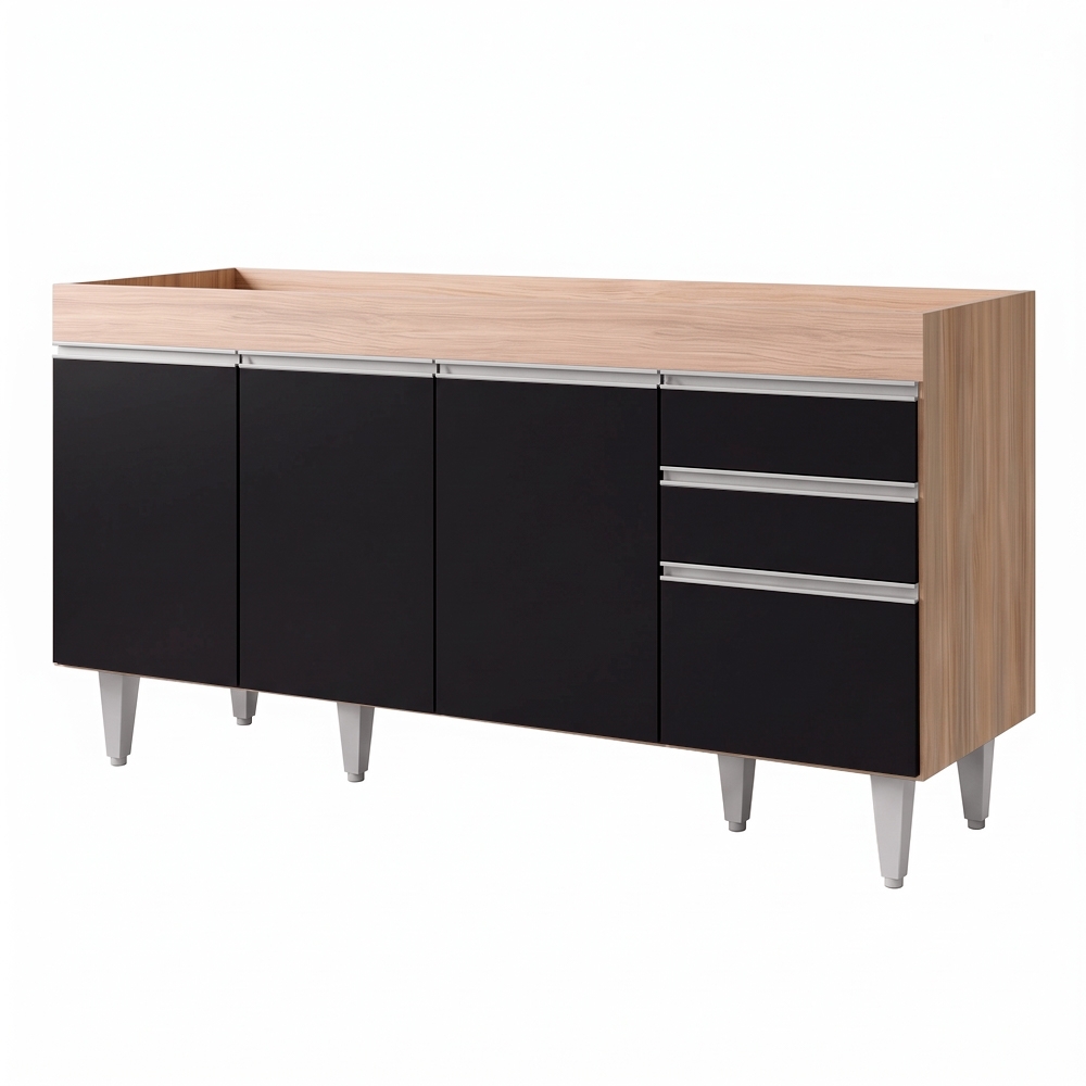 Balcão Gabinete para pia sem Tampo 150cm Marrocos Castanho/Preto - Lumil