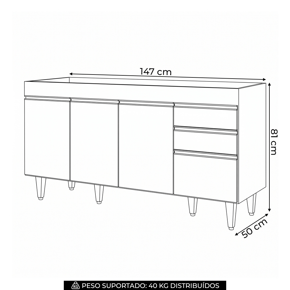 Balcão Gabinete para pia sem Tampo 150cm Marrocos Castanho/Cinza - Lumil