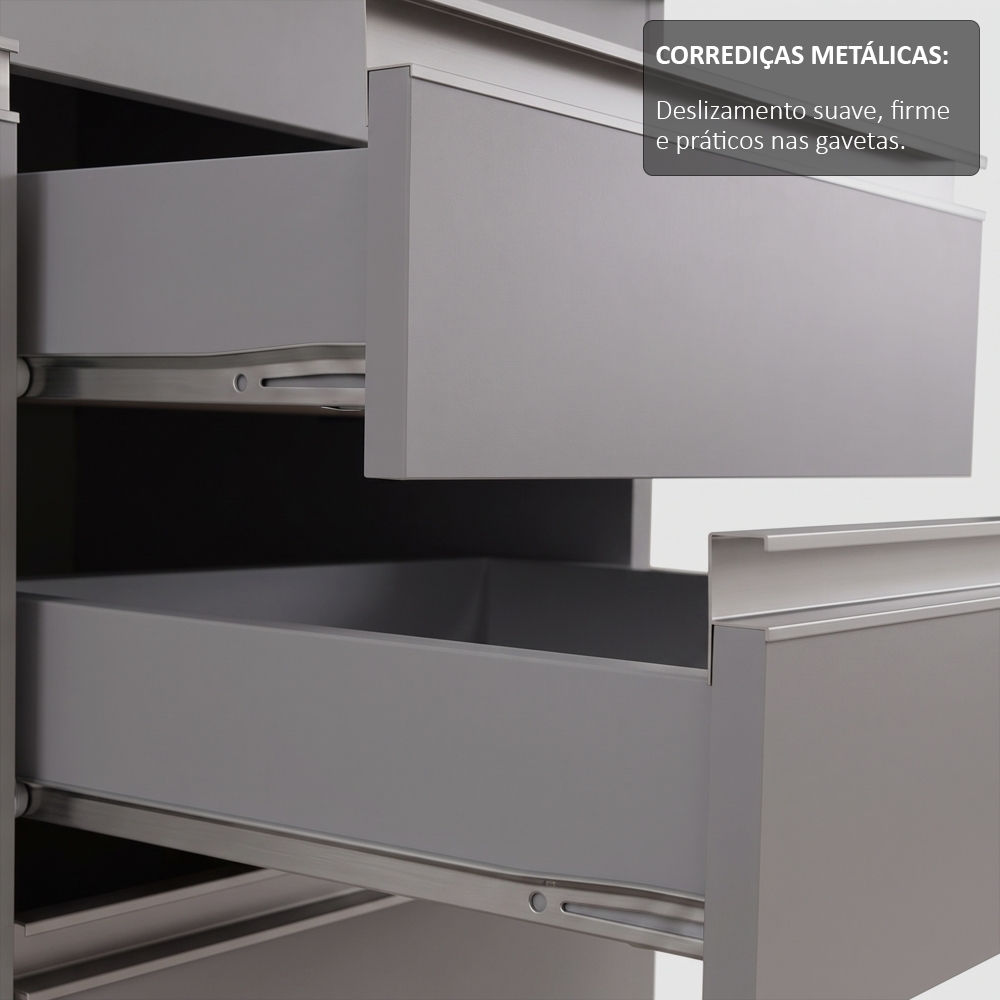 Balcão de Cozinha Para Pia 150cm Sem Tampo Marrocos Cinza   - Lumil