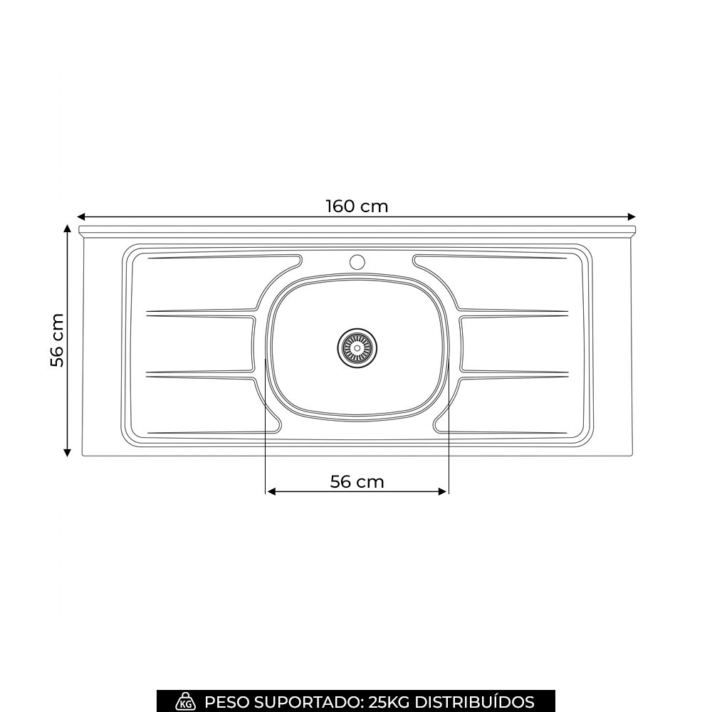 Pia de Cozinha com Cuba e Válvula Bali 160cm Aço Inox - Ghel Plus