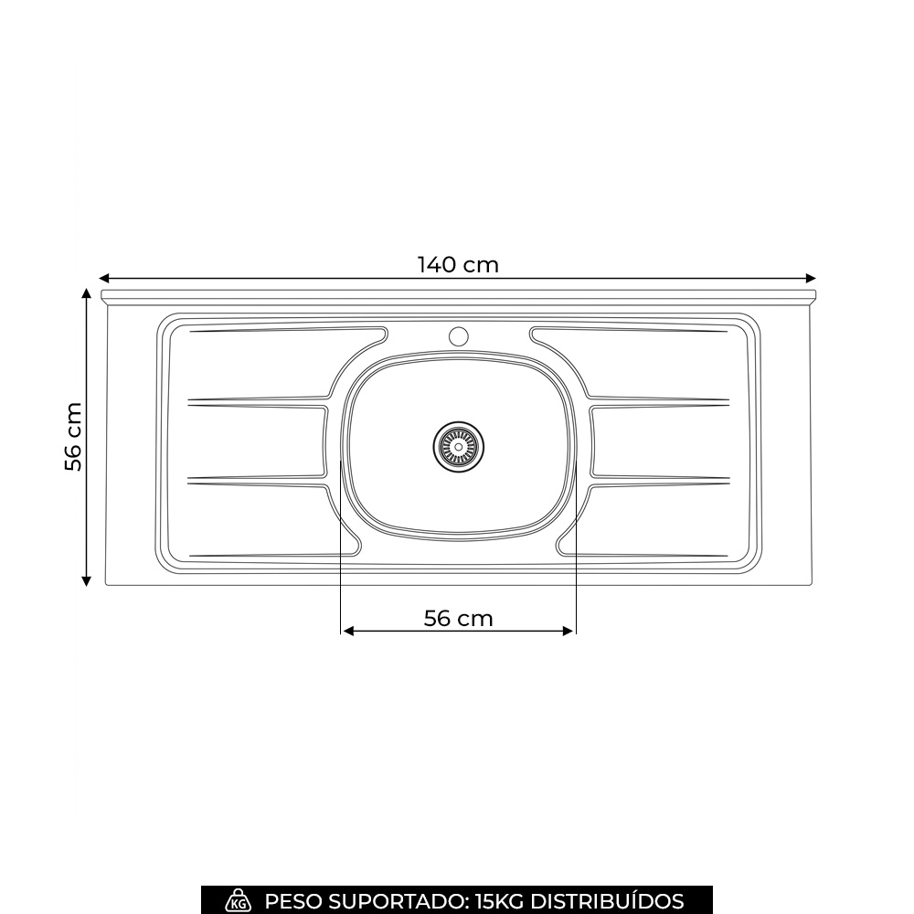 Pia de Cozinha com Cuba e Válvula Bali 140cm Aço Inox - Ghel Plus