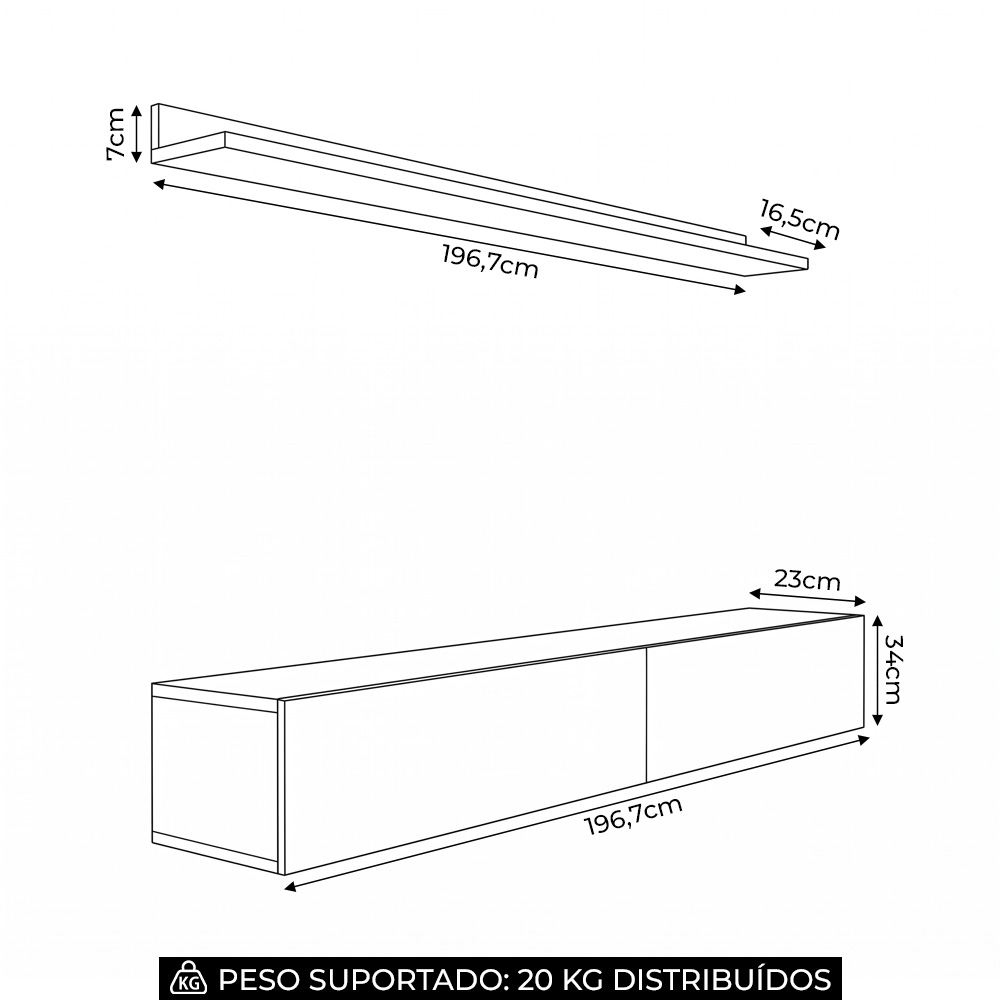 Bancada Suspensa e Prateleira 197cm Slat Z49 Cinamomo - Mpozenato