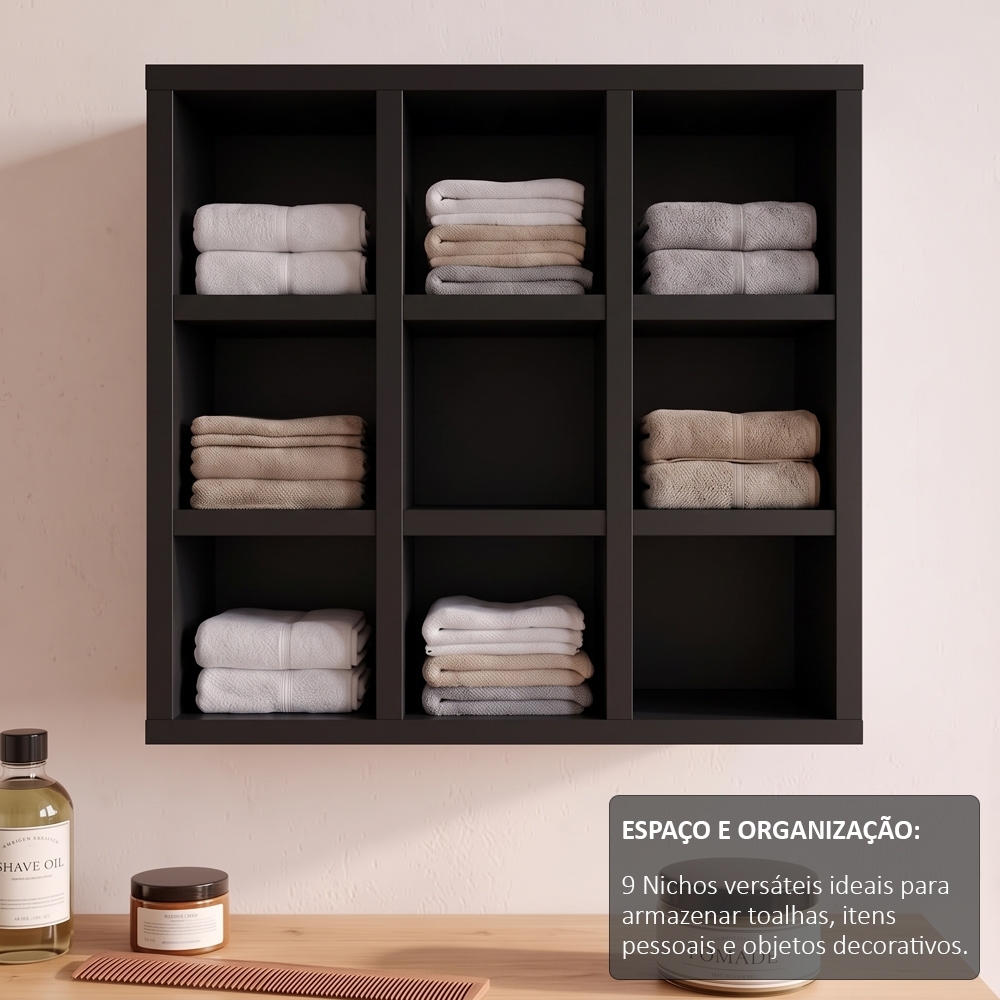 Nicho Decorativo Porta Toalha Barbearia Preto   - AJL Móveis