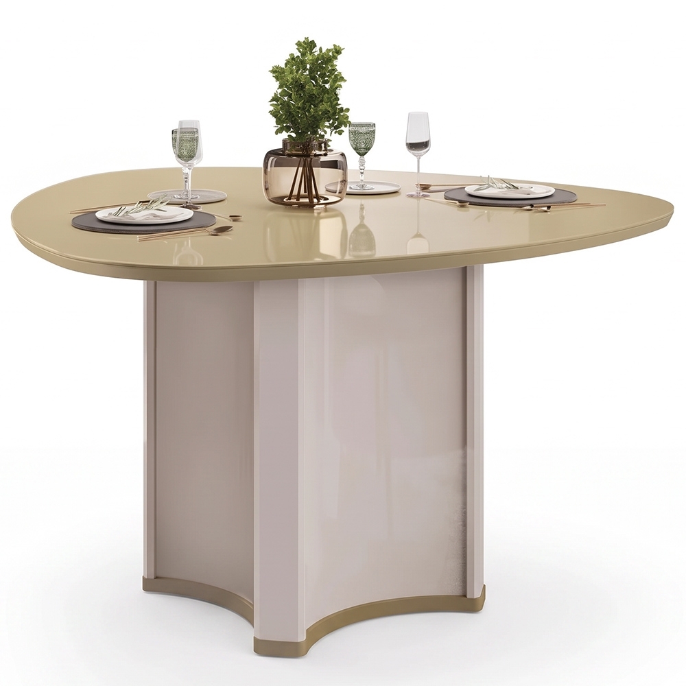 Mesa de Jantar 6 Lugares 136cm Orgânica Com Vidro Lumy Off White/Dourado D04 - Mpozenato