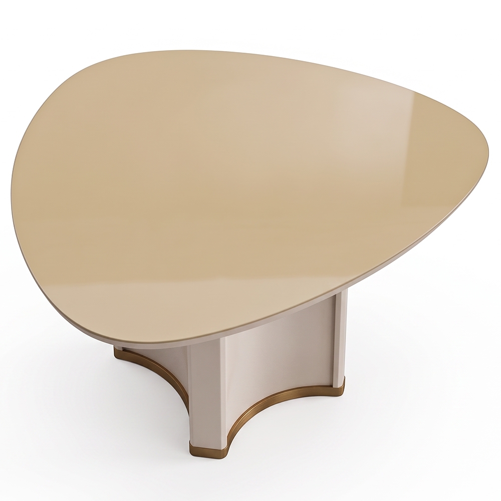 Mesa de Jantar 6 Lugares 136cm Orgânica Com Vidro Lumy Off White/Dourado D04 - Mpozenato