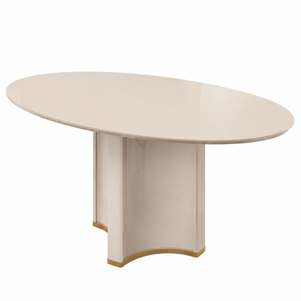 Mesa de Jantar 6 Lugares 183cm Orgânica Com Vidro Oval Lumy Off White D04 - Mpozenato