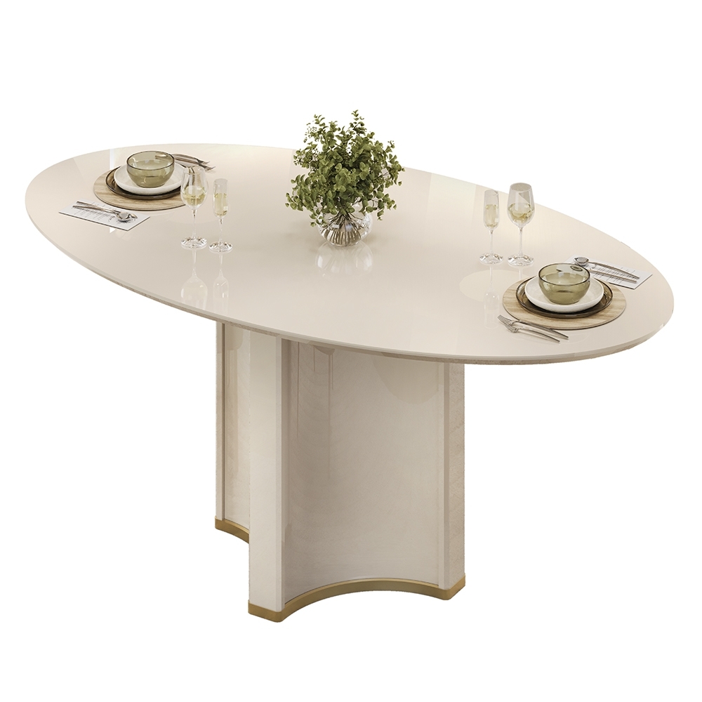 Mesa de Jantar 6 Lugares 183cm Orgânica Com Vidro Oval Lumy Off White D04 - Mpozenato