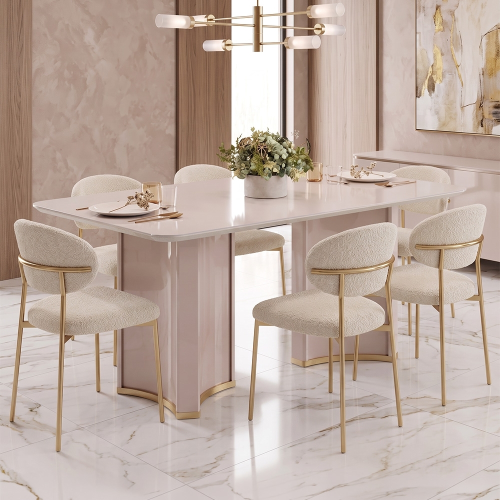 Mesa de Jantar 6 Lugares 180cm Orgânica Com Vidro Jessi Off White D04 - Mpozenato
