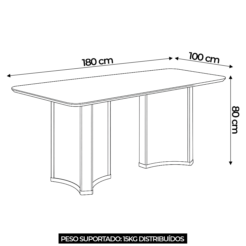 Mesa de Jantar 6 Lugares 180cm Orgânica Com Vidro Jessi Off White D04 - Mpozenato