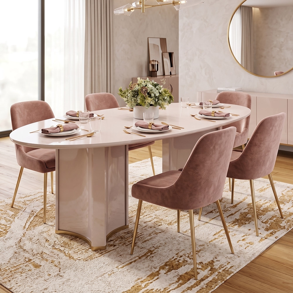 Mesa de Jantar 8 Lugares 218cm Orgânica Com Vidro Oval Jessi Off White D04 - Mpozenato