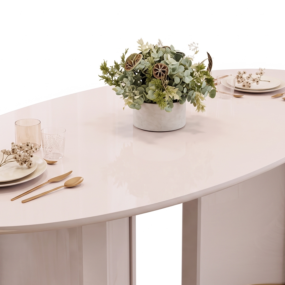 Mesa de Jantar 8 Lugares 218cm Orgânica Com Vidro Oval Jessi Off White D04 - Mpozenato