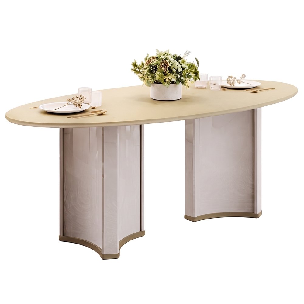 Mesa de Jantar 8 Lugares 218cm Orgânica Com Vidro Oval Jessi Off White/Dourado D04 - Mpozenato