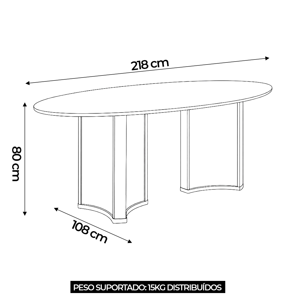 Mesa de Jantar 8 Lugares 218cm Orgânica Com Vidro Oval Jessi Off White/Dourado D04 - Mpozenato