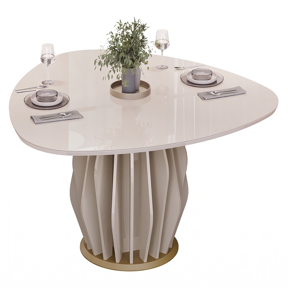 Mesa de Jantar 6 Lugares 136cm Orgânica Com Vidro Vindi Off White D04 - Mpozenato