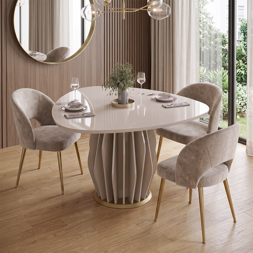 Mesa de Jantar 6 Lugares 136cm Orgânica Com Vidro Vindi Off White D04 - Mpozenato