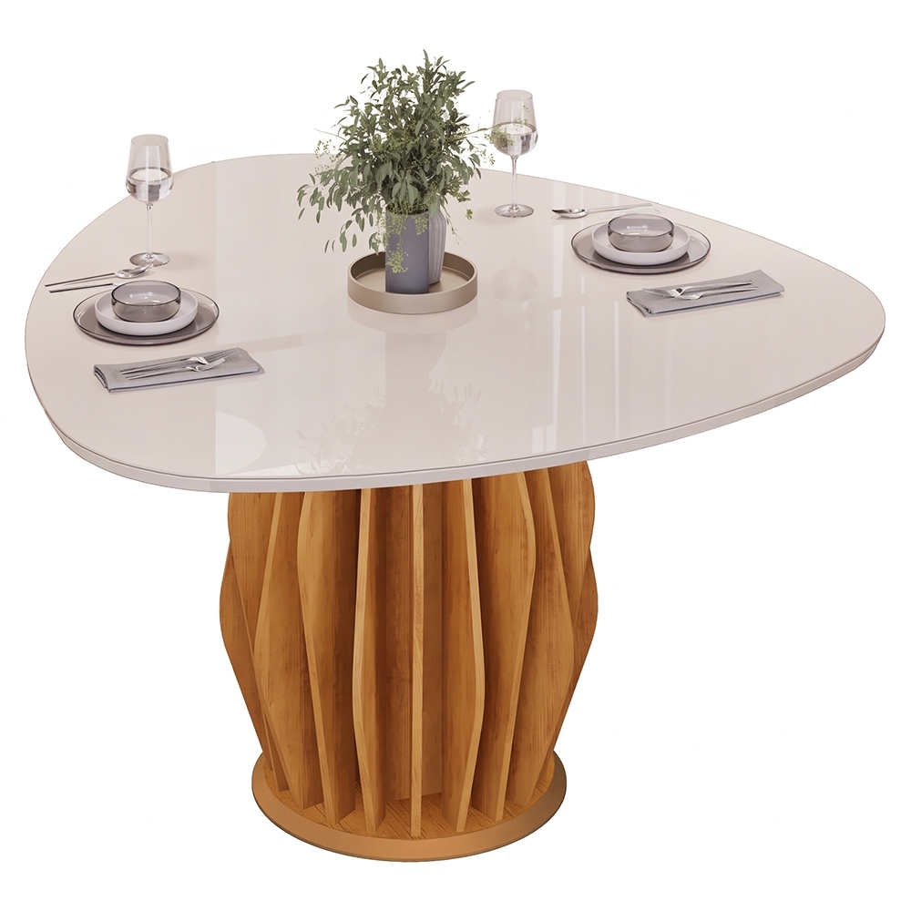 Mesa de Jantar 6 Lugares 136cm Orgânica Com Vidro Vindi Cedro/Off D04 - Mpozenato
