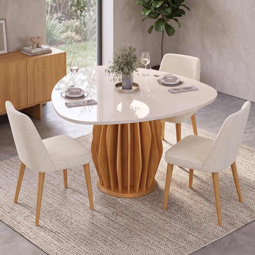 Mesa de Jantar 6 Lugares 136cm Orgânica Com Vidro Vindi Cedro/Off D04 - Mpozenato